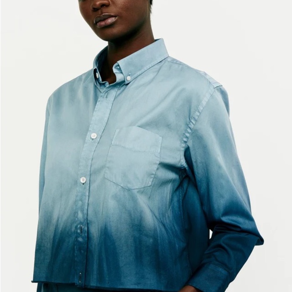 Raquel Allegra Dark Midnight Gradient Dip Dye Crop Buttondown